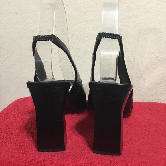 NINE WEST 7M Black Leather peek Toe Sling Back GUC - Picture 3 of 8